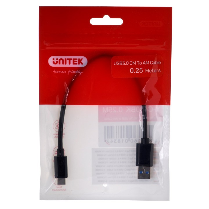 UNITEK CAVO USB-C - USB-A 3.1 M/M 0.25M Y-C490BK