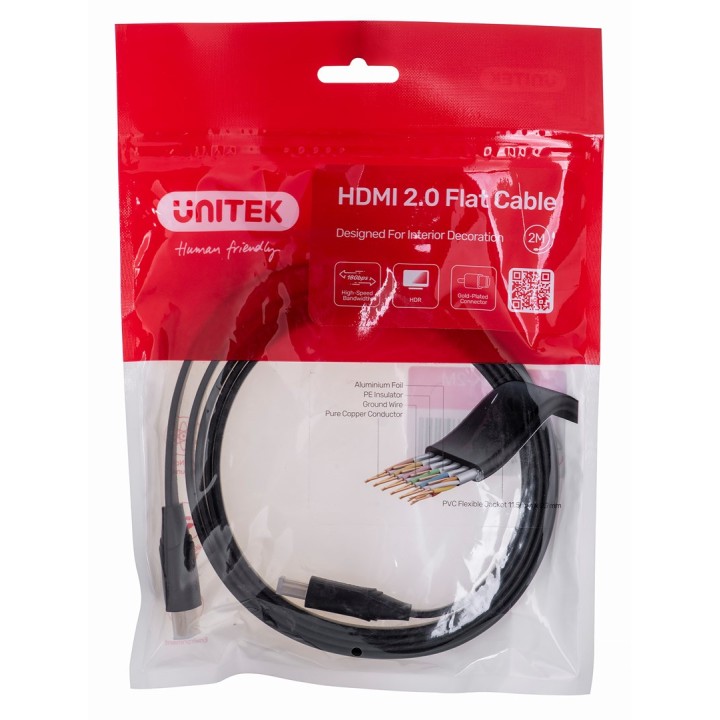 UNITEK HDMI CAVO 2.0 4K60HZ PIATTO 2M C11063BK-2M