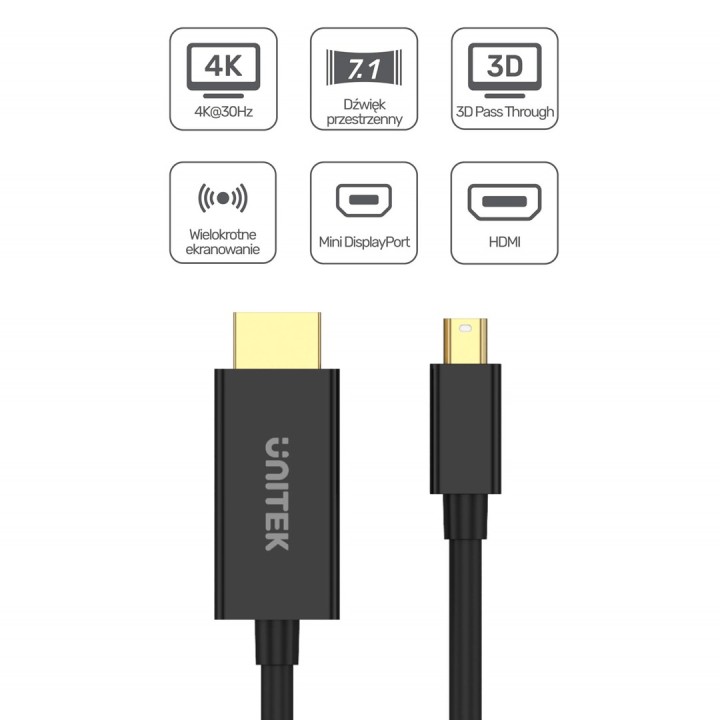 Unitek V1152A Adattatore miniDP - HDMI 4K 30Hz cavo 2m