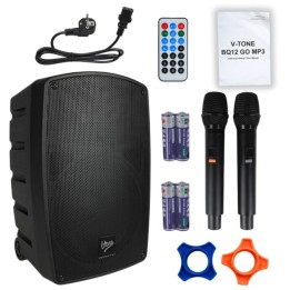 V-TONE BQ12 GO MP3 - altoparlante attivo 8 alimentato a batterie con microfono wireless e telecomando nero