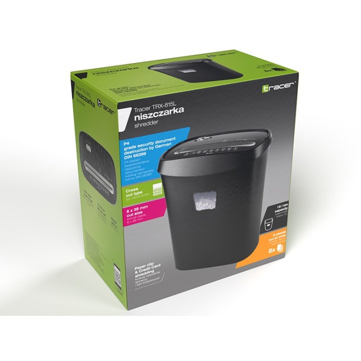 Tracer TRX-815L Trituratore trituratore di carta taglio incrociato 72 dB 22 cm nero