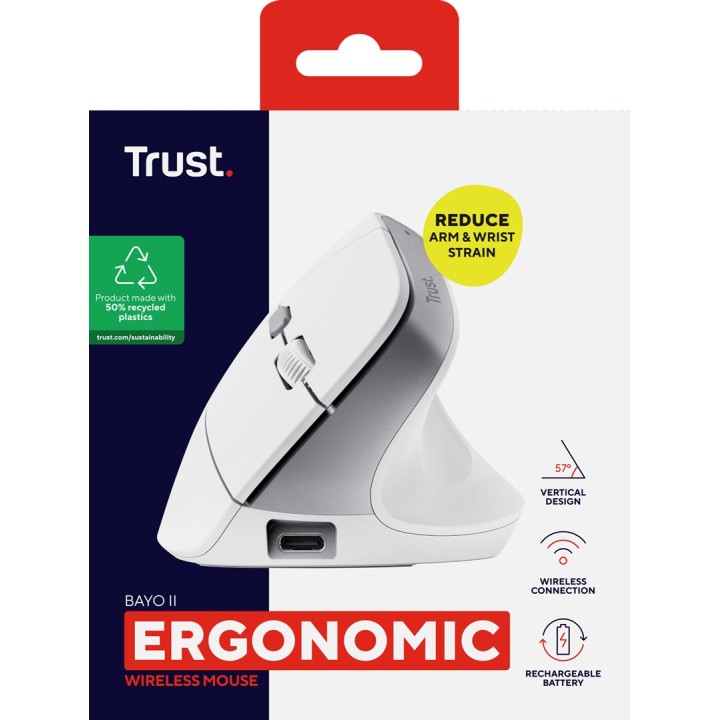 Trust Bayo II - Mouse wireless ergonomico (bianco)