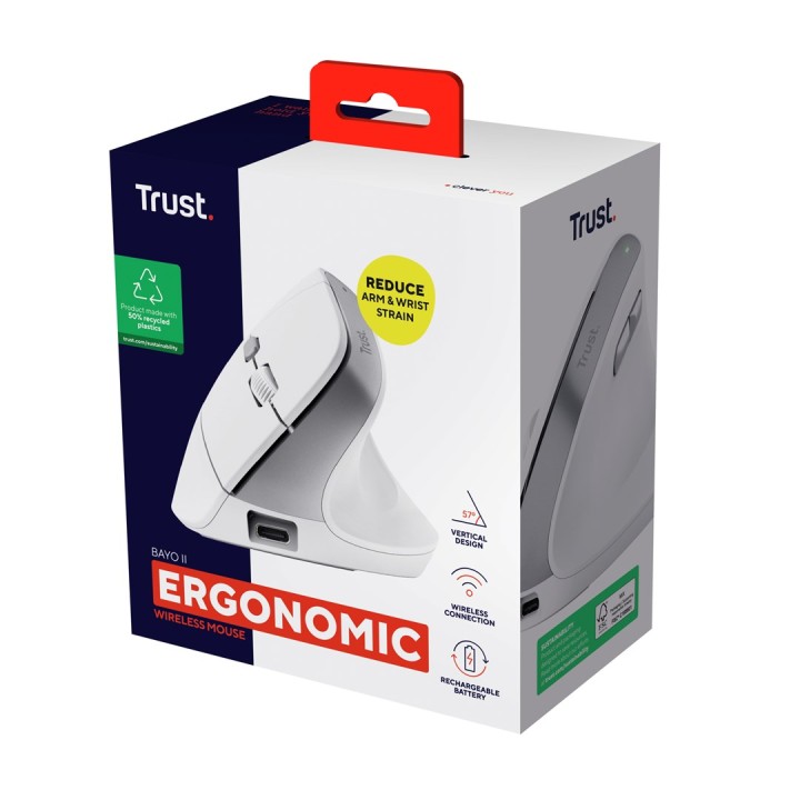 Trust Bayo II - Mouse wireless ergonomico (bianco)