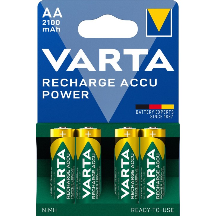 VARTA HR6 AA Recharge Accu Power 2100 mAh 56706 Batterie ricaricabili 4 pz Verde Giallo