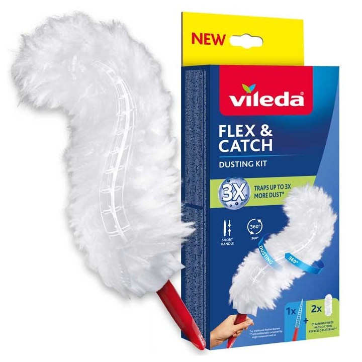 Vileda Pattumiera con manico corto + 2 ricambi Flex&Catch