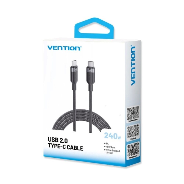 Cavo USB-C to C 2.0 Vention 3.1 5A 240W 1m BK