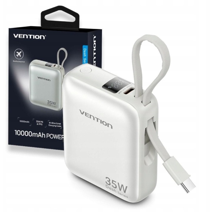Vention 10000mAh 35W - power bank con cavo USB-C (beige)