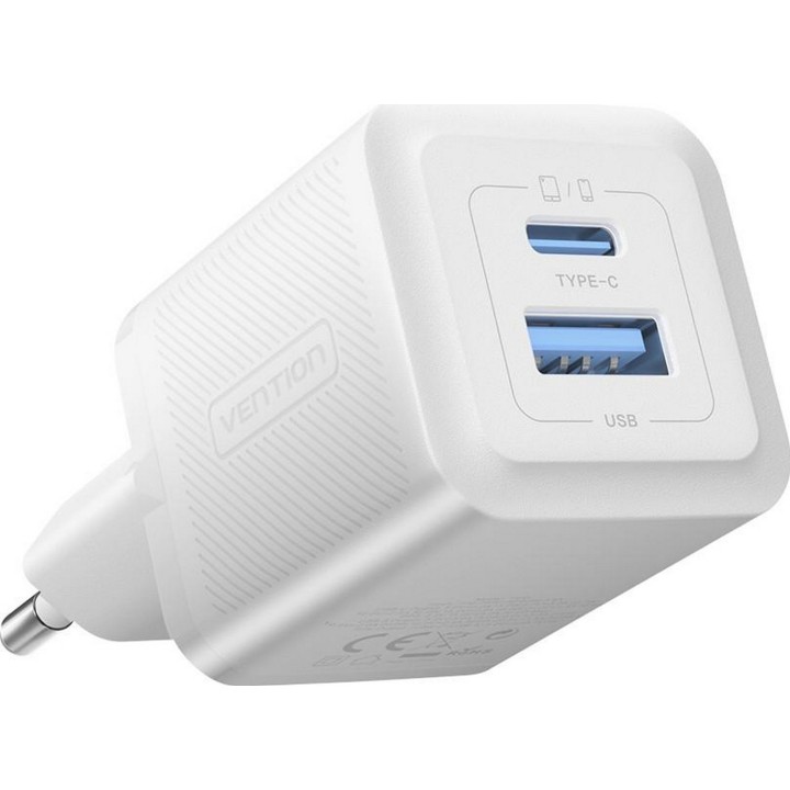 Vention 30W - caricabatterie con tecnologia GaN 1x USB-A 1x USB-C (bianco)