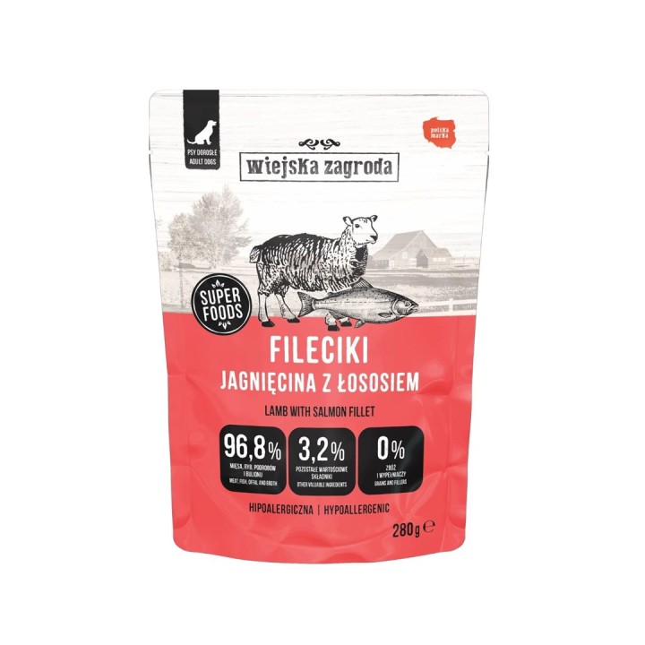 WIEJSKA ZAGRODA Filetti di agnello con salmone - cibo umido per cani - 280g