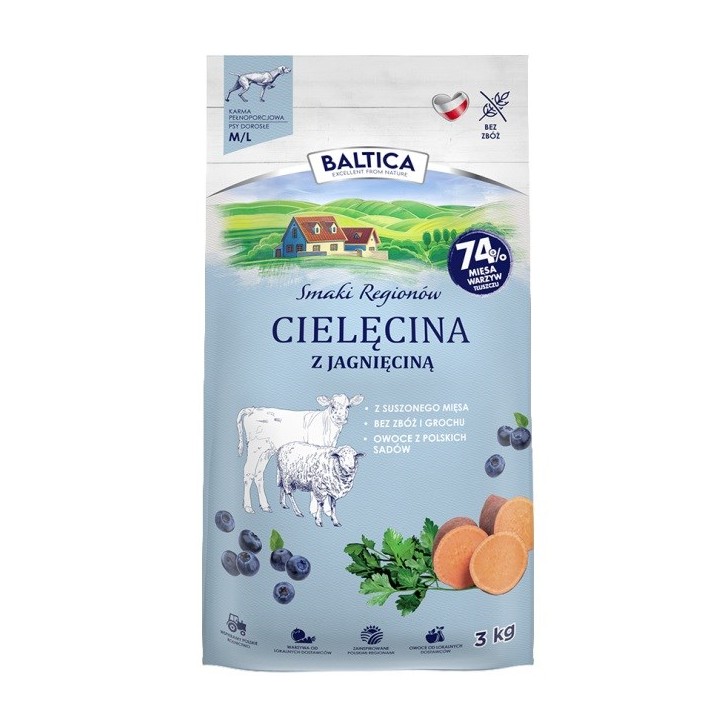 BALTICA Smaki regionów Razze medie e grandi Vitello con agnello - cibo secco per cani - 3kg