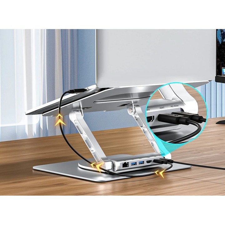 Supporto per laptop regolabile + USB-C HDMI hub Unitek D1109B01 PD 100W