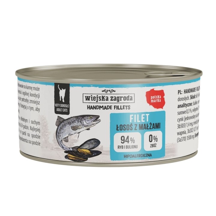 WIEJSKA ZAGRODA Handmade Filetti di salmone con cozze - cibo umido per gatti - 70g