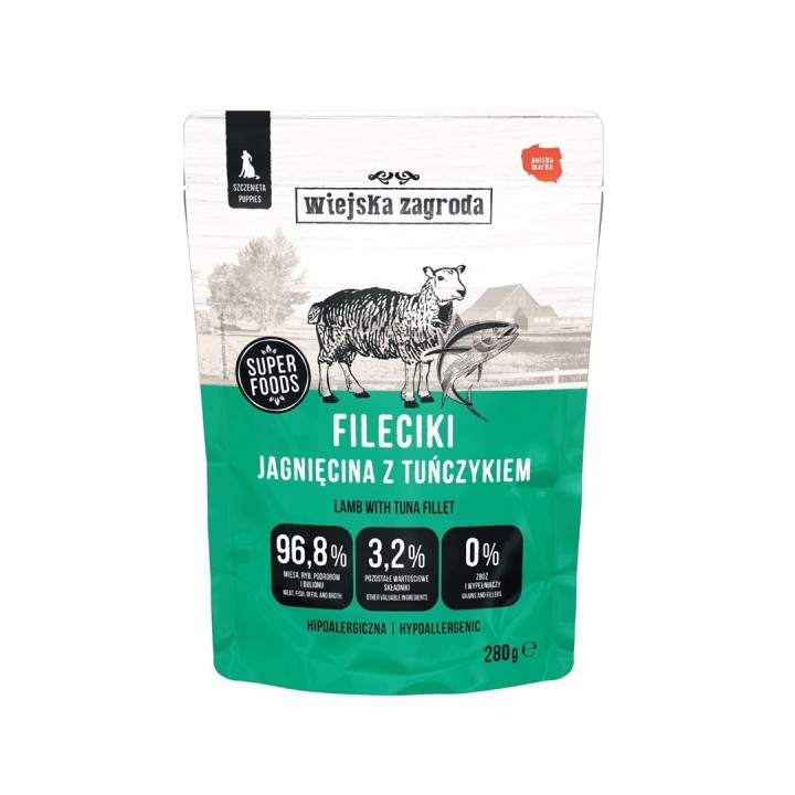 WIEJSKA ZAGRODA Filetti di agnello con tonno Puppies - cibo umido per cani - 280g