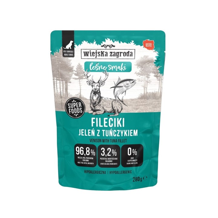WIEJSKA ZAGRODA Forest Flavours Filetti di cervo con tonno - cibo umido per cani - 280g