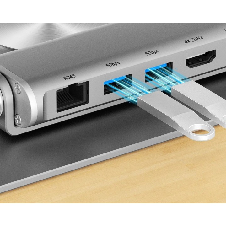 Supporto per laptop regolabile + USB-C HDMI hub Unitek D1109B01 PD 100W