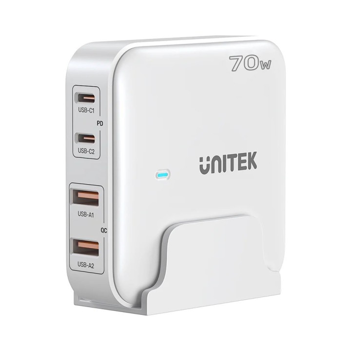 GaN caricabatterie di rete - Unitek P1228AWH01-EU | 70W 2x USB-C 2x USB-A