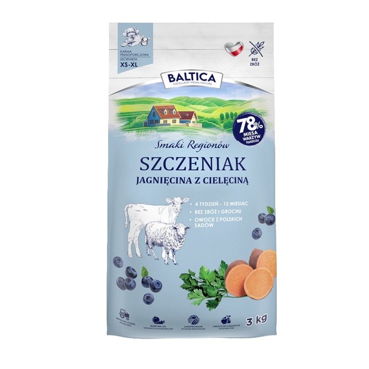 BALTICA Smaki regionów Junior Agnello con vitello - cibo secco per cani - 3kg