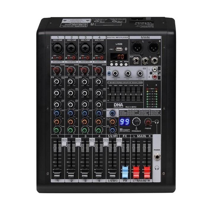 DNA Professional HLC 4 MK2 - mixer analogico con USB Bluetooth MP3 alimentazione phantom e processore DSP