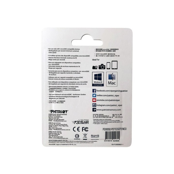 Patriot Memory PEF512GEP31MCX scheda di memoria 512 GB MicroSDXC Classe 10