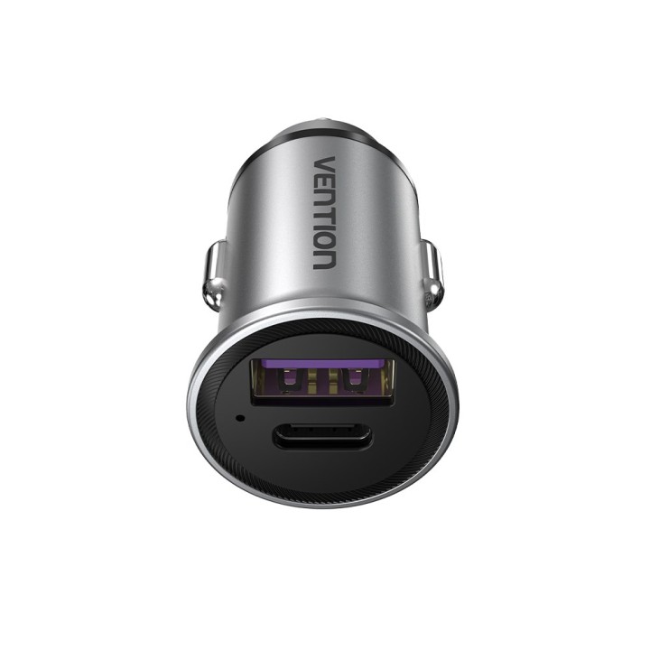 Vention Caricabatterie auto a due porte USB A+A(30+30) grigio stile mini lega di alluminio