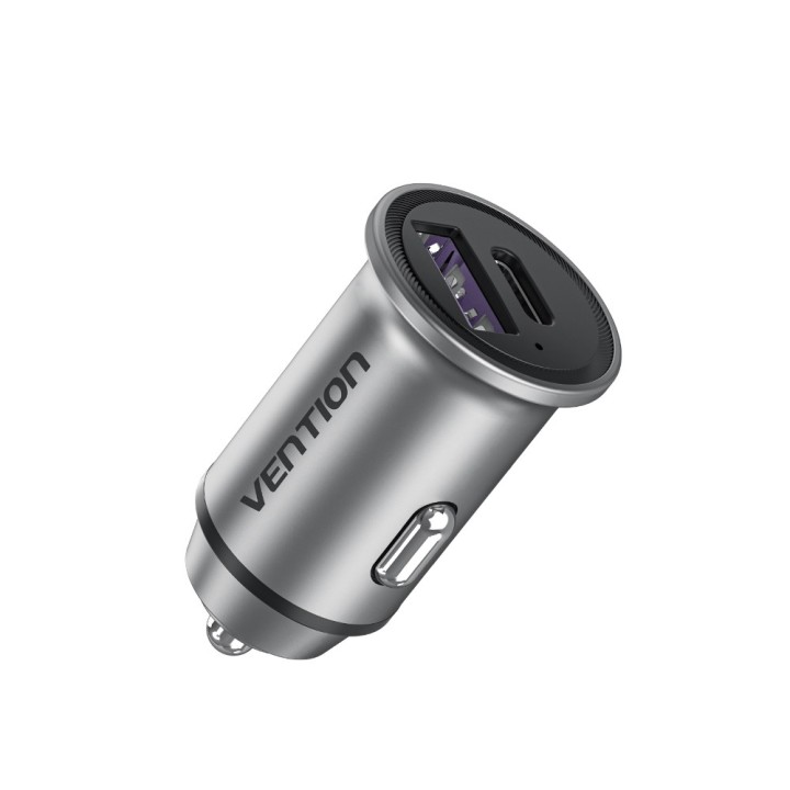 Vention Caricabatterie auto a due porte USB A+A(30+30) grigio stile mini lega di alluminio