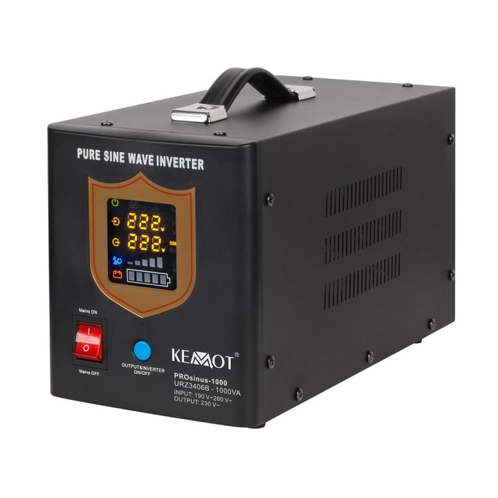 KEMOT PROsinus-1000 UPS – inverter ad onda sinusoidale pura con funzione di carica 12V 230V 1000VA/700W – nero