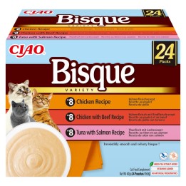 INABA Ciao Bisque Zuppa cremosa con pollo manzo e pesce - snack per gatti - 24x40g