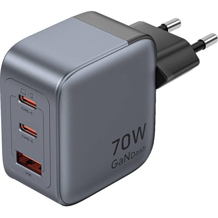 Caricabatterie Vention 70W GaN PD 1x USB-A 2x USB-C BK