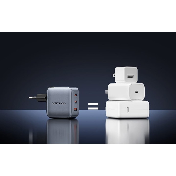Caricabatterie Vention 70W GaN PD 1x USB-A 2x USB-C BK