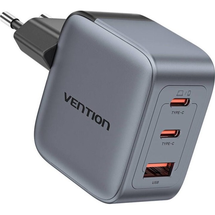 Caricabatterie Vention 70W GaN PD 1x USB-A 2x USB-C BK