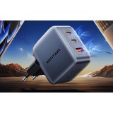 Caricabatterie Vention 70W GaN PD 1x USB-A 2x USB-C BK