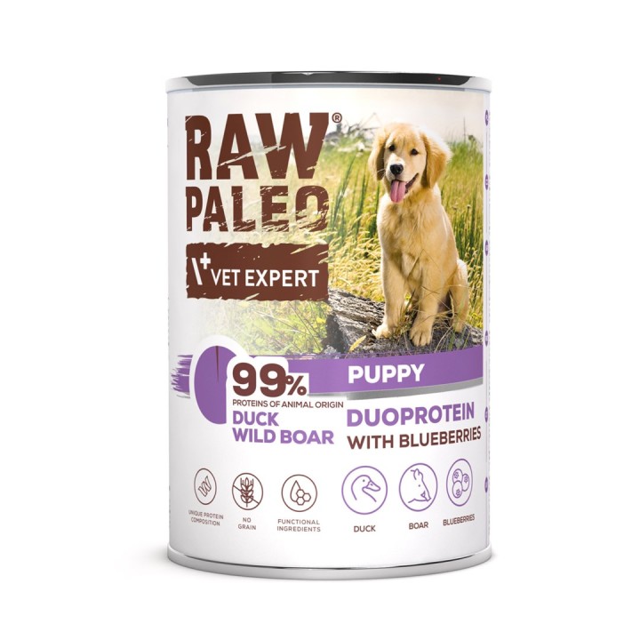 VETEXPERT Raw Paleo Duoprotein Anatra & Cinghiale Puppy - cibo umido per cani - 400g