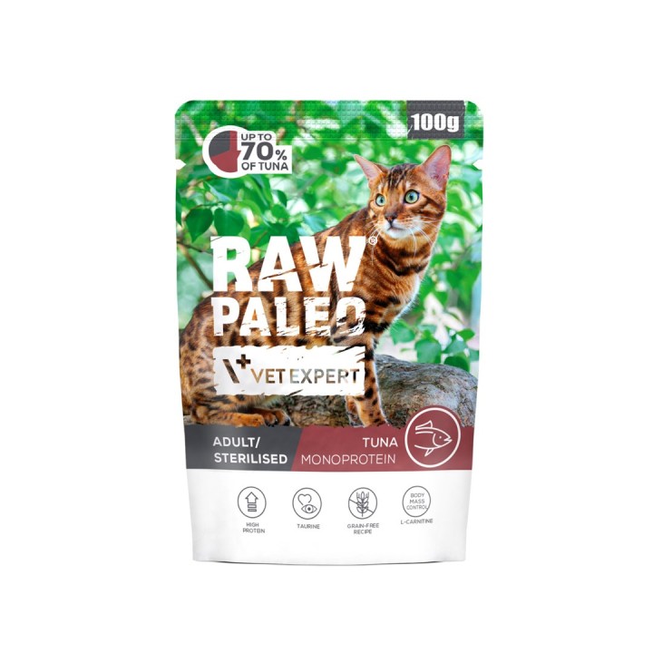 VETEXPERT Raw Paleo Adult Sterilised Tonno - cibo umido per gatti - 100g