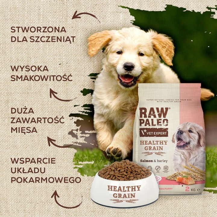 VETEXPERT Raw Paleo Healthy Grain Puppy Salmone e orzo - cibo secco per cani - 10 kg