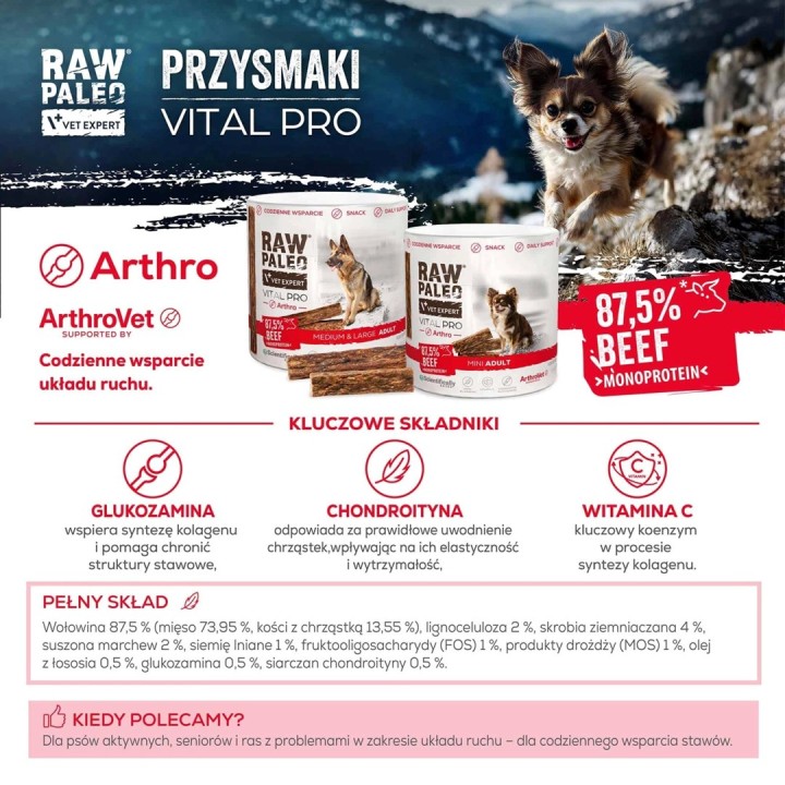 VETEXPERT Raw Paleo Vital Pro Arthro manzo medio grande mono - snack per cani - 100g