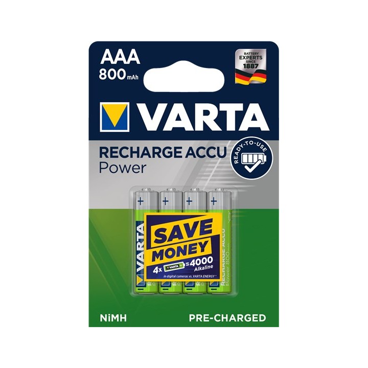 VARTA HR03 AAA Recharge Accu Power 800 mAh 56703 Batterie ricaricabili 4 pz Verde