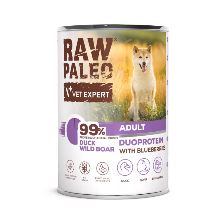 VETEXPERT Raw Paleo Duoprotein Anatra & Cinghiale Adult - cibo umido per cani - 400g