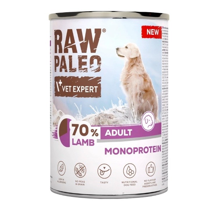 VETEXPERT Raw Paleo Mono Agnello - cibo umido per cani - 400g