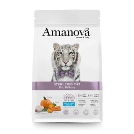 AMANOVA Gatto Adult Sterilizzato Pesce Delicatezza - cibo secco per gatti - 1 5kg
