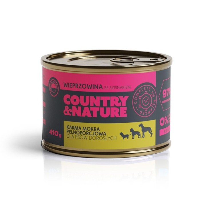 COUNTRY&NATURE Maiale con spinaci Mono - cibo umido per cani - 410g