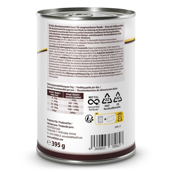 WOLFSBLUT VetLine Gastrointestinal anatra - cibo umido per cani - 395g