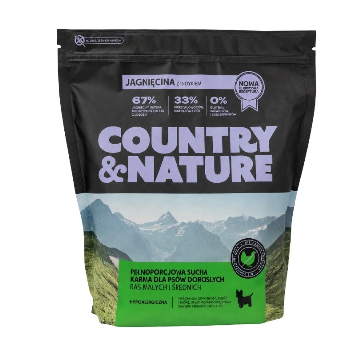 COUNTRY&NATURE Agnello con tacchino Razze piccole e medie - cibo secco per cani - 2kg