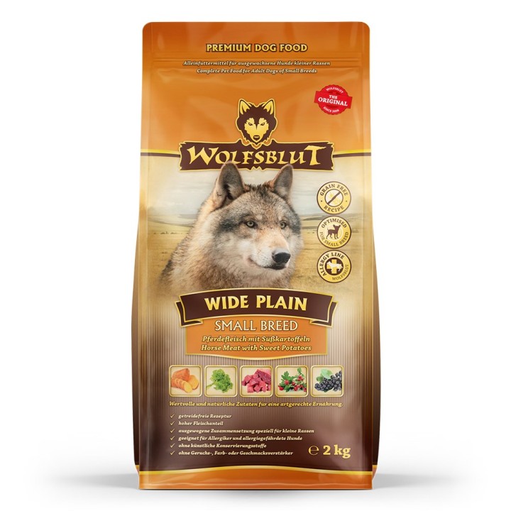 WOLFSBLUT Wide Plain Razze piccole Cavallo con patate dolci - cibo secco per cani - 2kg