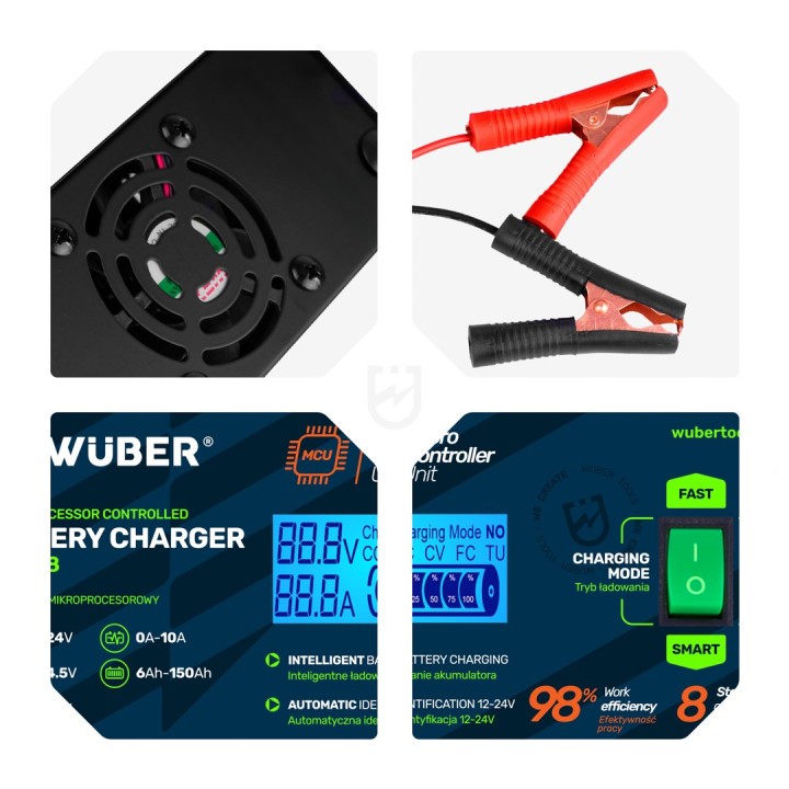 Caricabatterie per auto con controllo microprocessore 10 A 6–150 Ah 2–24 V W14018 WUBER