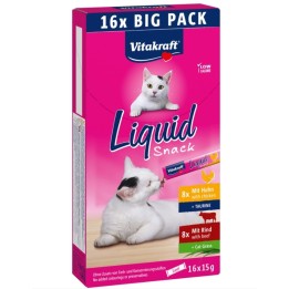 VITAKRAFT Cat Liquid-Snack con manzo e pollo - snack per gatti - 16 x 15g