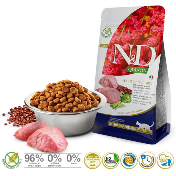 FARMINA N&D Quinoa Controllo del Peso Agnello&Broccoli - cibo secco per gatti - 5 kg