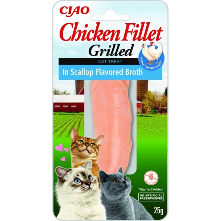 INABA filetto di pollo grigliato extra tenero in brodo aromatizzato capasanta - snack per gatti - 25 g