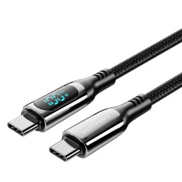 Vention Cavo intrecciato in cotone USB 2.0 C maschio a C maschio 5A con display LED 1.2M nero tipo lega di zinco