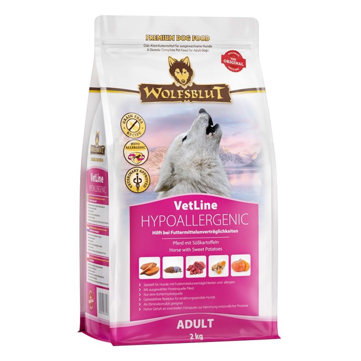 WOLFSBLUT VetLine Hypoallergenic cavallo con patate dolci - cibo secco per cani - 2kg