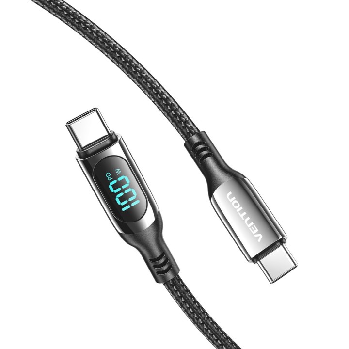 Vention Cavo intrecciato in cotone USB 2.0 C maschio a C maschio 5A con display LED 1.2M nero tipo lega di zinco